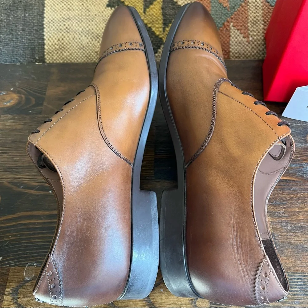 Salvatore Ferragamo Boston Brogue Burnished Leather Cap-Toe Oxfords 10.5 E